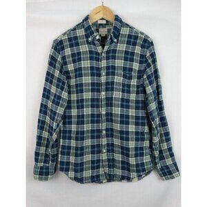 J.Crew Mens Flannel Shirt Medium Blue Plaid Slim Lined Long Sleeve Button Down